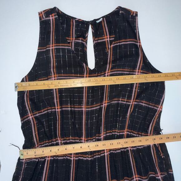 Old Navy XXL Plaid Sleeveless Jumpsuit Black Rust Cinched Waist Pockets FLAW - Picture 10 of 13